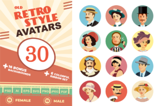 Avatars Retro People Vector Cartoon