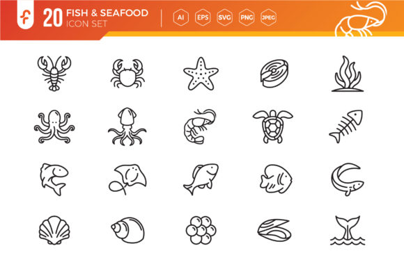 Fish and Seafood Elements Icon Set: A Versatile Tool for Modern Designers