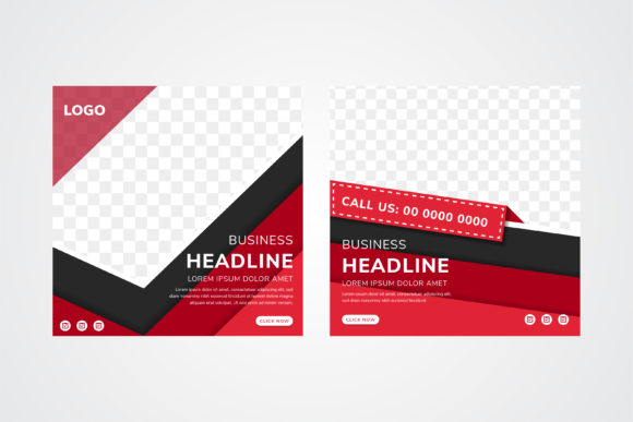 Geometric Red Black Square Banner for Modern Web Design