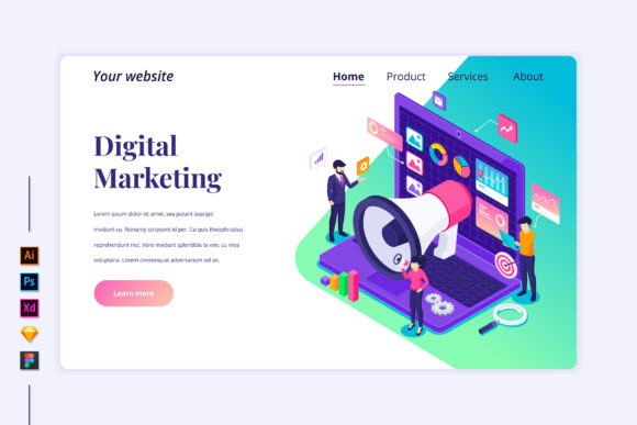 Isometric Digital Marketing Landing Page: A Creative and Functional Design Solution