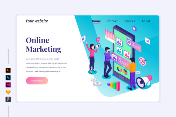 Isometric Online Marketing Landing Page: A Versatile Design Solution