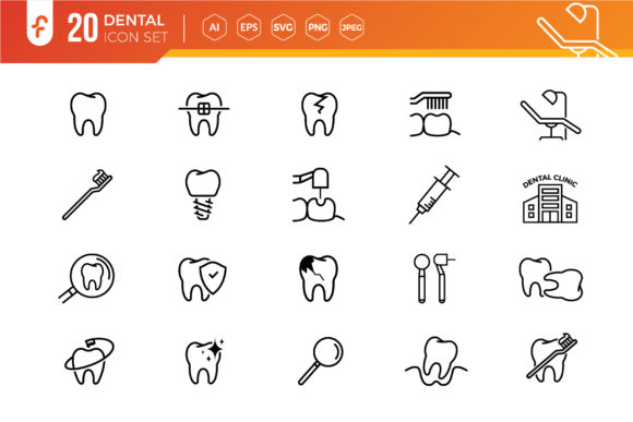 Minimal Dental Icon Set Design and Dental Clinic Elements
