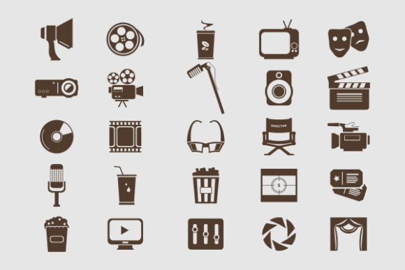 Monochrome Cinema Illustration Icons Set
