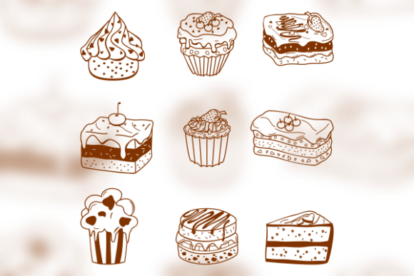 Monochrome Various Cake Doodle Set for Creative Projects