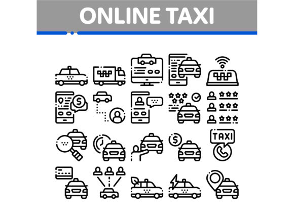 Online Taxi Collection Elements Icons: A Modern Solution for Digital Mobility