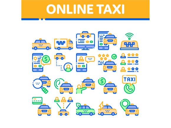 Online Taxi Collection Elements Icons Set for Modern Design Needs