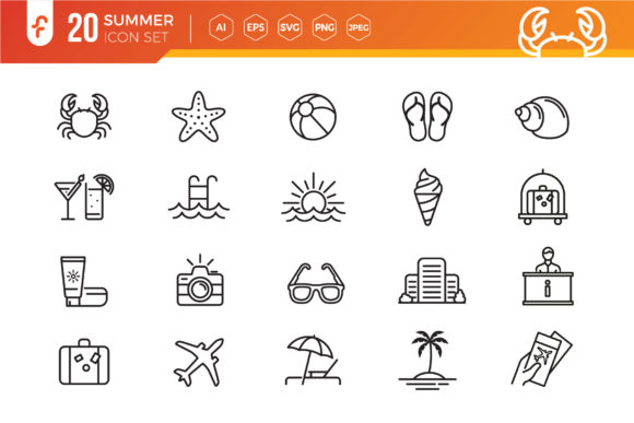 Summer, Beach Elements Icon Set: A Minimalist Web Design Resource for Creative Professionals
